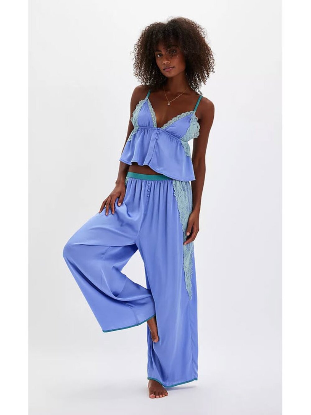 Free People Anywhere With You Satin Lounge Pajama Set in Viola Combo Sz S